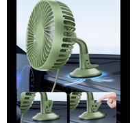 Zilimontt 12V-247V Car Fan with Three-Speed Control, 360° Rotation, USB Charging and Suction Cup Base for Vehicle Interior Cooling(Green)