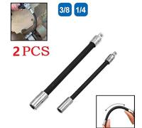 Zilimontt 2pcs /4" and 3/8" Drive Flexible Socket Extension Bar with Ratchet Wrench Adapter - Chrome Vanadium Steel Construction, Variable Angle Design for Tight Spaces