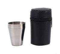 Zilimontt 304 Stainless Steel Camping Shot Glasses 30ml - Set of 4 Mini Outdoor Cups with Leather Storage Case for for Hiking, Picnic, Travel, BBQ and Outdoor Tableware Use