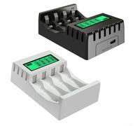 Zilimontt 4 Slot AA And AAA NiMH NiCd Rechargeable Battery Charger With LCD Display Fast Charging Function, Smart Battery Detection Technology(white)