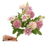 Zilimontt 5-Head Daisy Artificial Flowers Bouquet for Wedding Decor and Home Décor - Realistic Cloth Floral Arrangement, 31 cm Tall with 14 cm Diameter, Easy-Care(Pink and white)