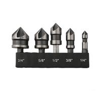 Zilimontt 5-Piece Hex Shank 5-Flute Metal Countersink Drill Bit Set with 82 Degree Angle for Stainless Steel, Metal and Woodworking(A)