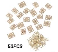 Zilimontt 50pcs Mini Brass Hinges 8x10mm for Small Craft Boxes, Jewelry Chests, Wine Cases, Tool Cabinets, with Screws, Gold Tone Vintage Style Door Hardware
