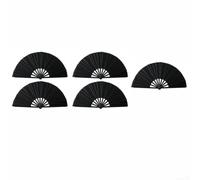 Zilimontt 5pcs Large 17-Inch Folding Dance Fan Set for Weddings, Parties and Outdoor Events with Vibrant Colors in Red, Black, Blue, Pink, Yellow, Green and Purple(Red)