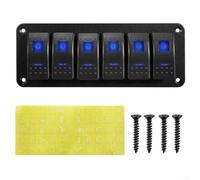 Zilimontt 6-Gang 12V Rocker Switch Panel with Blue LED Lights, IP67 Waterproof Aluminum Control Panel for RV, Marine Boat, Truck, and Car Interior Electrical Systems