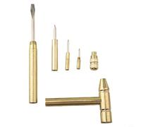 Zilimontt 6 in 1 Mini Multifunction Brass Hammer with Slotted and Cross Screwdriver Bits, Pocket DIY Repair Tool for Watch, Jewelry, Walnut Cracking, 160mm Total Length,