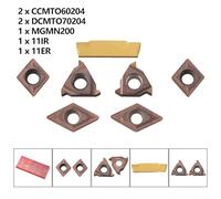 Zilimontt 7pcs Carbide Turning Insert Set for for 10mm Shank Lathe Boring Bar Tool Holder, CCMT060204 DCMT070204 11IR 11ER MGMN200, Indexable Inserts for for Steel and Stainless