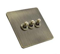 Zilimontt 86 Type Antique Bronze Retro Switch Industrial Style Light Switch Socket, Solid Wood Brass Toggle Switch Plate, Antique Brass Light Switch, Antique Home Toggle Switch(3 Gang)