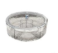 Zilimontt Acrylic Serving Tray with 5 Compartments and Ice Core| Double-Wall Chilled Snack Platter with Lid for Fruits Vegetables Dips| Elegant Silver Grey Party Centerpiece(Transparent gray)