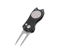 Zilimontt Aluminum Alloy Divot Repair Tool with Magnetic Ball Marker, Up Button, and Foldable Design for Golfers - Ergonomic Knurled Handle, Compact 11.5 x 2.8(black)