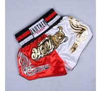 Zilimontt Anotherboxer Unisex Muay Thai Boxing Shorts for for MMA Kickboxing and Combat Sports, Lightweight Breathable Polyester Fight Training Trunks with Elastic Waistband(Red+White)