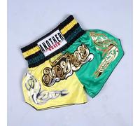 Zilimontt Anotherboxer Unisex Muay Thai Boxing Shorts for for MMA Kickboxing and Combat Sports, Lightweight Breathable Polyester Fight Training Trunks with Elastic Waistband(Green+Yellow)