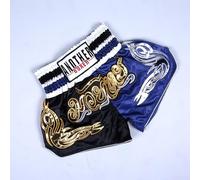 Zilimontt Anotherboxer Unisex Muay Thai Boxing Shorts for for MMA Kickboxing and Combat Sports, Lightweight Breathable Polyester Fight Training Trunks with Elastic Waistband(Black+Blue)
