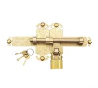 Zilimontt Antique Brass Double Door Bolt Lotus Pattern Entry Lock Set Traditional Security Latch with 3 Keys Decorative Hardware for Wooden Garden Gate Farmhouse Door(Brass)