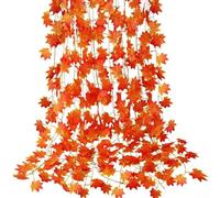Zilimontt Artificial Maple Leaf Vine Garland for Autumn Decoration, Wedding Wall Hanging or Home Décor - Red Faux Fall Leaves with Realistic Texture, 12-Piece Set,