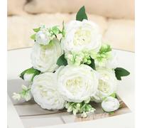 Zilimontt Artificial Persian Rose Bouquet 5 Stem Real Touch Silk Faux Flowers For Wedding Centerpieces Bridal Bouquets For Home Decor And Party Use(White 1)