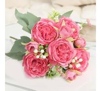 Zilimontt Artificial Persian Rose Bouquet 5 Stem Real Touch Silk Faux Flowers For Wedding Centerpieces Bridal Bouquets For Home Decor And Party Use(Rose Red)