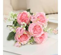 Zilimontt Artificial Persian Rose Bouquet 5 Stem Real Touch Silk Faux Flowers For Wedding Centerpieces Bridal Bouquets For Home Decor And Party Use(Deep Pink)