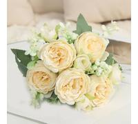 Zilimontt Artificial Persian Rose Bouquet 5 Stem Real Touch Silk Faux Flowers For Wedding Centerpieces Bridal Bouquets For Home Decor And Party Use(Cham)