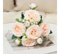 Zilimontt Artificial Persian Rose Bouquet 5 Stem Real Touch Silk Faux Flowers For Wedding Centerpieces Bridal Bouquets For Home Decor And Party Use(Cham Pink)