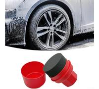 Zilimontt Curved & Flat Tire Sponge Brush for Wheel Polishing and Waxing - High-Density Foam Applicator Pad, 8.5 x 8.5 x 12 cm, Scratch- Tire Shine Tool with Protecti(Red trim)