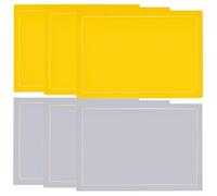 Zilimontt Double Layer PU Leather Placemats with Gold Edge Trim, Waterproof Table Protectors for Dining, Wedding & Coffee Table - 6-Piece Set (3 Yellow + 3 Gray),