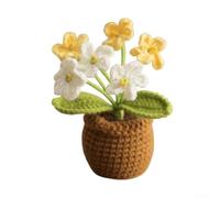 Zilimontt Handmade Forget-Me-Not Mini Crochet Flower Pot with Fabric Material for Home Decor, Office Desk, and Giving on Holidays Like Valentine's Day, Christmas,(Yellow+white)