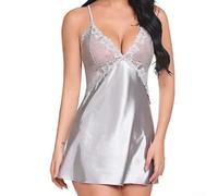 Zilimontt Ice Silk Nightdress, Back Crossed Strap, V-Neck Slip | For Romantic Evenings, Adjustable Spaghetti Straps, Perfect for Couples, Smooth Satin Material, Pure Colours