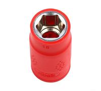 Zilimontt Insulated Socket Wrench Set 3/8 Inch Drive 1000V High Voltage Resistant with 9 Sizes Metric Hexagon Sockets Chrome Vanadium Steel TPE Insulation for Electrical(15MM)