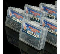 Zilimontt Izu Barbed Fishing Hooks Set, 100pcs High Carbon Steel Hooks with Crooked Mouth Design in Portable Storage Box, Sizes 5#-15#, Durable Terminal Tackle for(13)