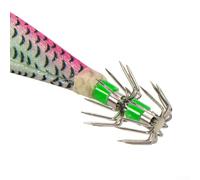 Zilimontt Luminous Wood Shrimp Squid Jigging Lure with Double Umbrella Hook and 3D Eyes, Artificial Octopus Bait for Saltwater Fishing, ABS High Carbon Steel and Nylon(A)