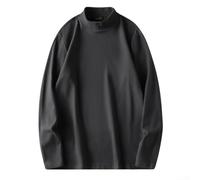 Zilimontt Men's Commuting Double Sided Velvet T Shirt With Half High Collar Long Sleeve Casual Base Top For Spring Autumn Winter Wear(2XL Grey)