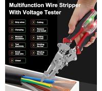 Zilimontt Multi-Functional Foldable Wire Stripper with Voltage Detection, Stainless Steel Electrician's Pliers for Cable Cutting and Stripping, 25cm Red + Black,