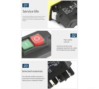 Zilimontt Push Button Switch KLD-28A 250V 16A AC Electromagnetic Power Tool Switch with 5-Pin Solder Terminal, IP55 Rated PVC Waterproof Cover, Self-Locking for