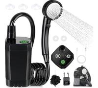Zilimontt Rechargeable Camping Shower 6000mAh Battery with LED Display, Adjustable Modes and Filtered Shower Head, Portable Outdoor Shower Pump Kit for for Camping, Hiking,(Black)