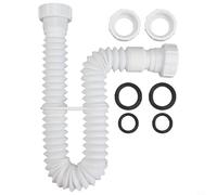 Zilimontt Sink Drain Pipe, Flexible Waste Pipe Connector Kit - 1 1/4 Inch general Plumbing Trap for Bath, Wash Basin, Kitchen Sink - Plastic Drain Pipe With Adapter