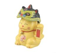 Zilimontt Solar Powered Light-Sensing Nodding Lucky Cat Ornament with Lion Dance Design, Automatic Bobblehead Cat Figurine for for Car Dashboard, Home or Office Decoration,(Yellow)