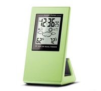Zilimontt Solar Weather Temperature Humidity Clock, Versatile Solar Powered Clock, Large Display for Home, Bedroom, Office (Green)
