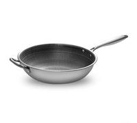 Zilimontt Stainless Steel Wok With Lid 30Cm 32Cm 34Cm Professional Cooking Pan Non-Stick Kitchen Cookware For Gas Stove For Stir Fry Frying Pan(30CM)