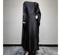 Zilimontt Women Satin Abaya Dress,Fashionable Women Eid Muslim Satin Dress,Muslim Summer Batwing Sleeve Maxi Dress Kaftan Robe Ramadan Clothes(Average Size Black)