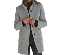 Zilimontt Womens Retro Winter Coat Long Sleeve Turtleneck Jacket Single Breasted Pockets Solid Color Warm Outerwear for Autumn and Winter Blue Green Black Light(M Light gray)