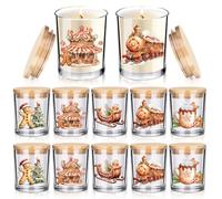 Ziliny 10 Pcs Gingerbread Man Christmas Glass Candle Jars Empty Containers Bulk 7 oz Glass Jars with Cork Lids Tins for Xmas Holiday Candle Making Storing Biscuits Tea Party Favors