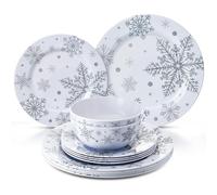 Ziliny 12 Pcs Christmas Snowflake Melamine Dinnerware Set Plates and Bowls Set Include 11" Dinner Plates 8" Plates 6" Soup Bowl,service for 4 for Christmas Winter Party Supplies