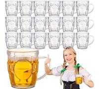 Ziliny 20 Pcs 8 oz Plastic Beer Mugs with Handles Dimpled Steins Small Beer Glasses Mini Mugs Reusable Oktoberfest Decorations for Festival Party Event Picnic BBQ, Clear