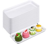 Ziliny 20 Pcs Serving Platters 14 x 6 Inch Rectangle Serving Trays Reusable Food Tray Dishes Dessert Trays Plastic Plates for Wedding Home Table Thanksgiving Christmas Party(White)