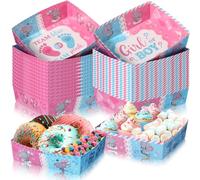 Ziliny 36 Pcs Gender Reveal Party Supplies 5 lb Large Boy or Girl Paper Food Serving Trays Pink and Blue Snack Disposable Boats for He or She Gender Reveal Party Game Decoration