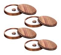 Ziliny 4 Pcs Margarita Salt Rimmer Set Glass Rimmer with Lid Home Bar Accessories Plate for Sugar Drinks Cocktails Bartender Tool Kit Party Restaurant, 5.9" Diameter (Acacia Wood)