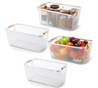 Ziliny 4 Pcs Metal Wire Basket with Wooden Handles Mesh Steel Storage Organizer Bin Containers for Home Cabinet Pantry Closet Kitchen Fridge Fruit Makeup Snacks Gifts(Extra Large,Cream White)