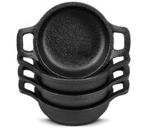 Ziliny 4 Pcs Small Cast Iron Skillets Set - Mini 4 x 1.2 Inches Skillet Ramekins With Handle, Black Serving Dishes, Round Pan, Oven Safe Cookware for Kitchen Picnic