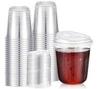 Ziliny 50 Sets Clear Plastic Coffee Cups with Sip Lids, Disposable Plastic PET Crystal Cups for Iced Coffee, Smoothie, Cold Beverage, Drink Shops and Party Catering(Clear,14 oz)